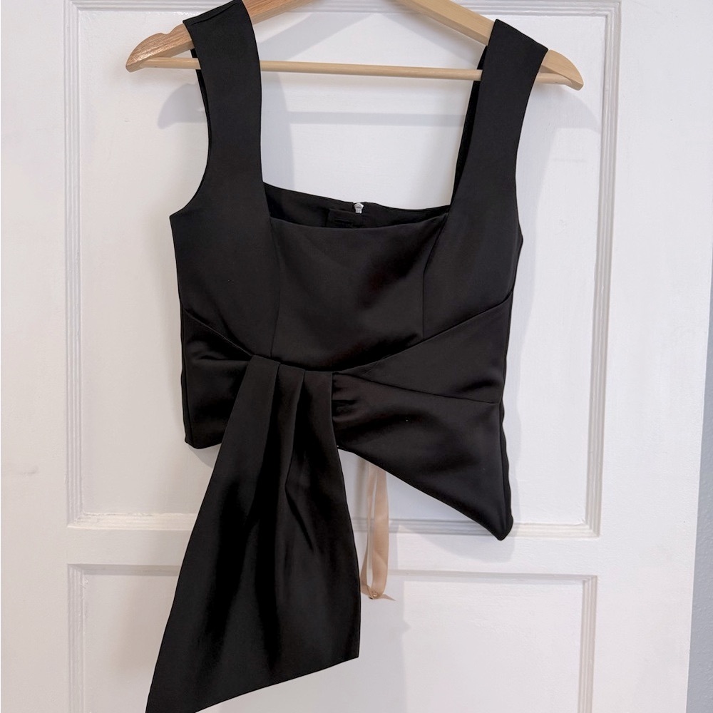 Meshki Black Crop Top with Bow Detail